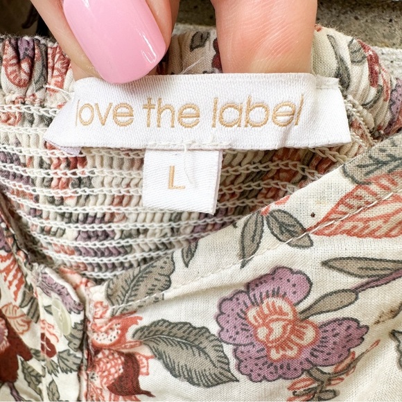 Love The Label Boho Puff Sleeve Floral Mini Dress Sz L | 100% Cotton Tie Back - Picture 10 of 10